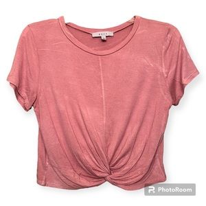 Gaze Short Sleeve Front Knot Crop Top in Pink